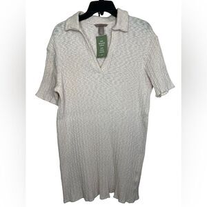 H&M Natural White Short Sleeve Collared Ribbed Dress Size Medium